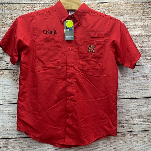 Maryland Terrapins on Pro Edge Tag Button Down‎ Fishing Shirt [Size Medium] NWT - Picture 1 of 10